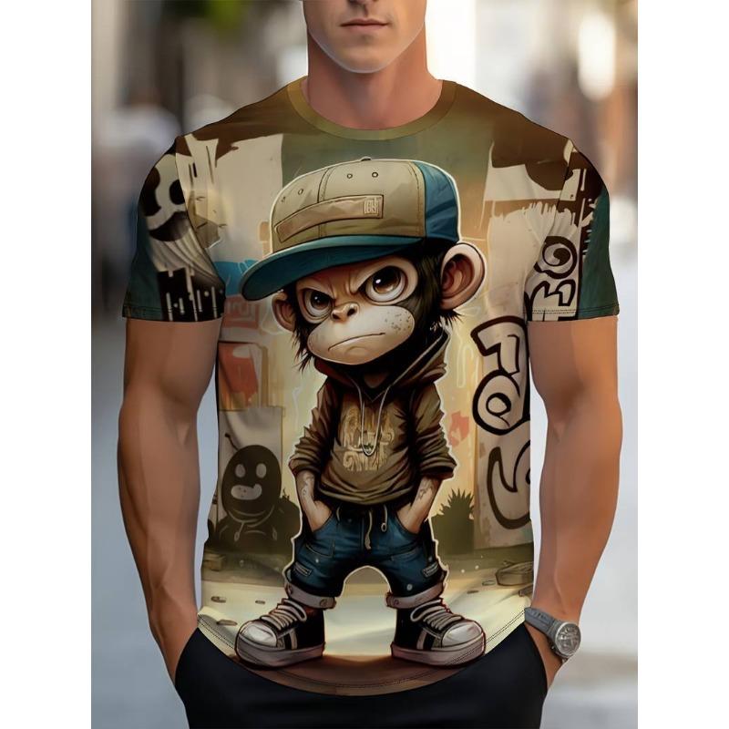 3D Men's Short Sleeved T-shirt with Fun Printed Clothing Summer Men's Round Neck Top Shirt