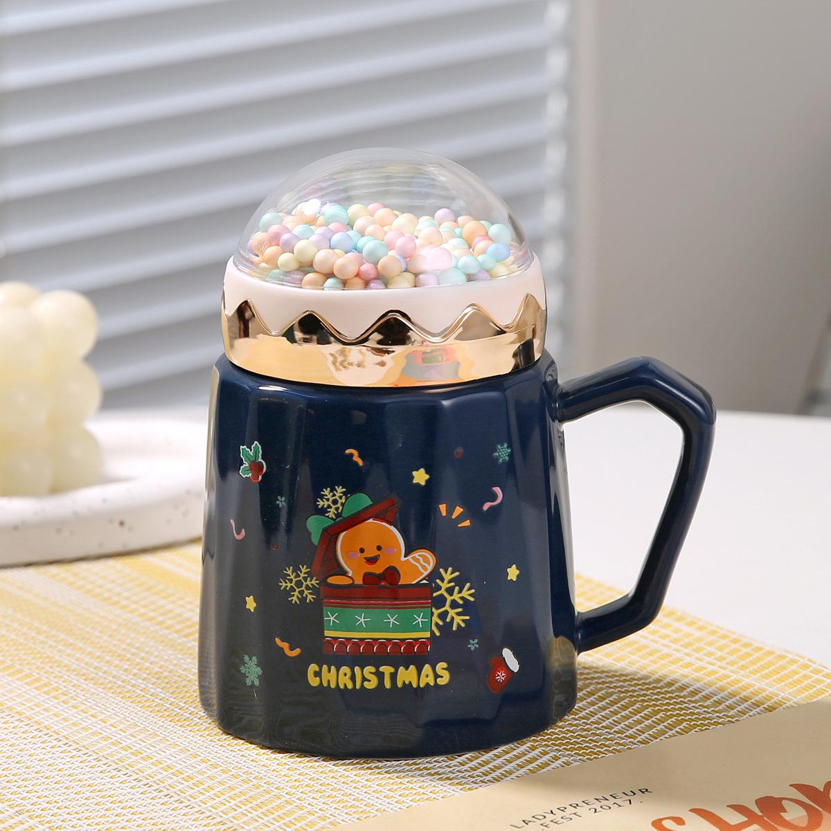 

Рождественская термокружка с крышкой для просмотра, керамическая кружка, подарочный набор в коробке с крышкой, ложкой, кружкой, стаканом для воды, подарком-сувениром 480ML