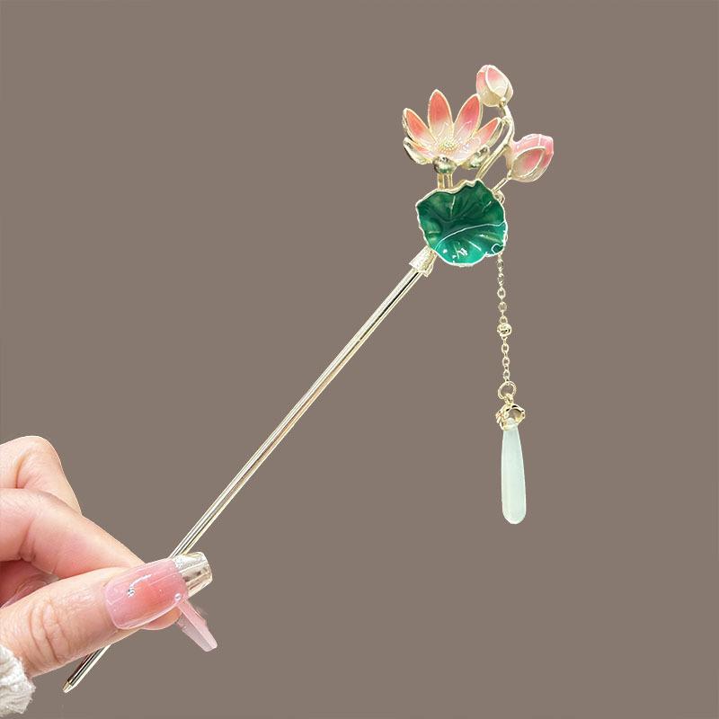 Fairy Lotus Tassel Hairpin For Girls Simulated Lotus Seedpod Hair Stick Not Fading Metal Hair Accessories Hanfu Hair Pins 1pc