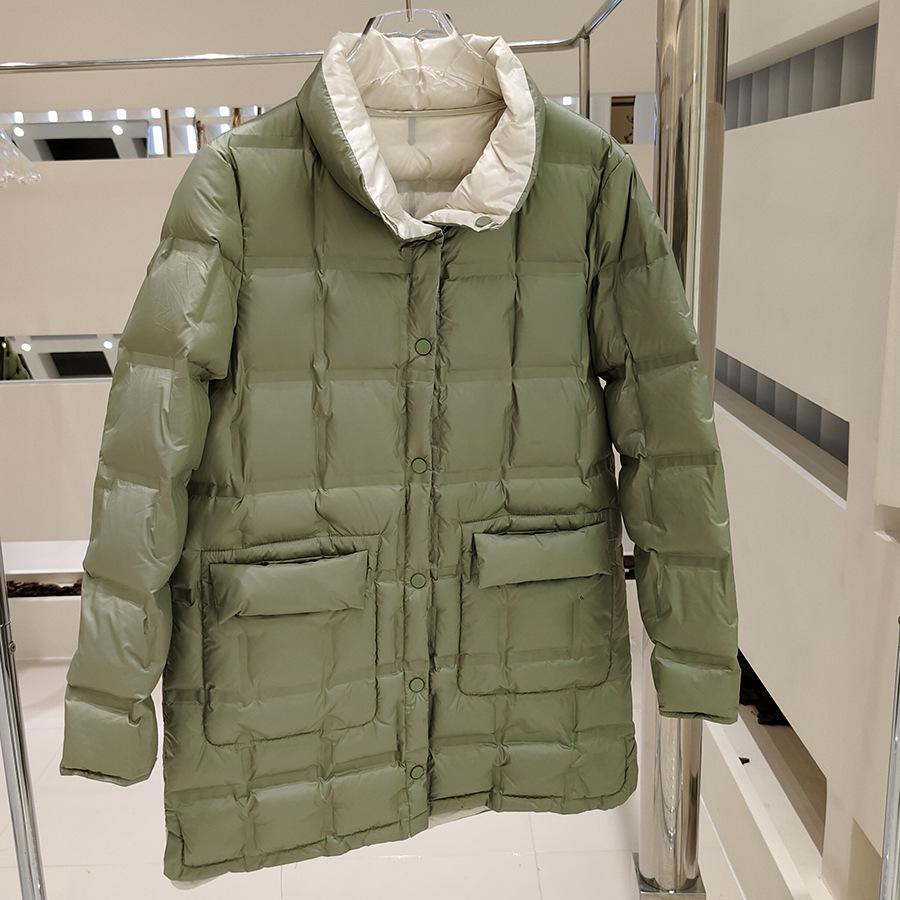 Autumn and Winter New Fashion Stand-up Collar Double-sided Wear Pressed Rubber Double-breasted Down Jacket Women's Medium and Long Winter Coat Tide