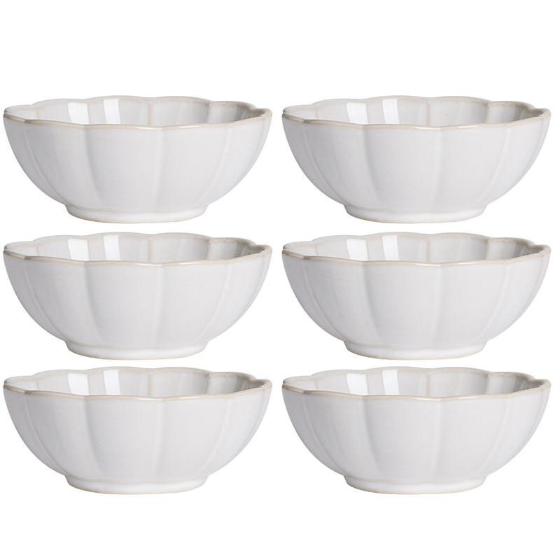 6-Piece Ceramic Banchan Bowls Set, Korean Style Flower Shape Kimchi Dishes, 4.3 Inch Appetizer Serving Plate Dishwasher Safe