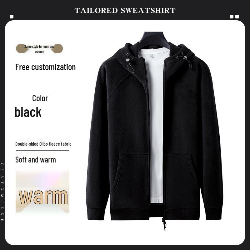 Premium Merino Wool Hooded Sweatshirt with Custom Logo - Autumn/Winter Double-Sided Fleece Jacket