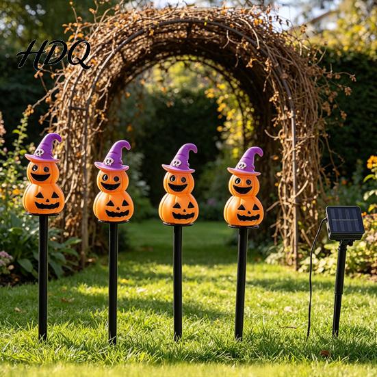 Halloween Party Lawn Decorations 4Pcs/Set Solar Ghost Stake Light 4-in-1 Pumpkin with LED Garden Landscape Lighting Lights Waterproof Decorative