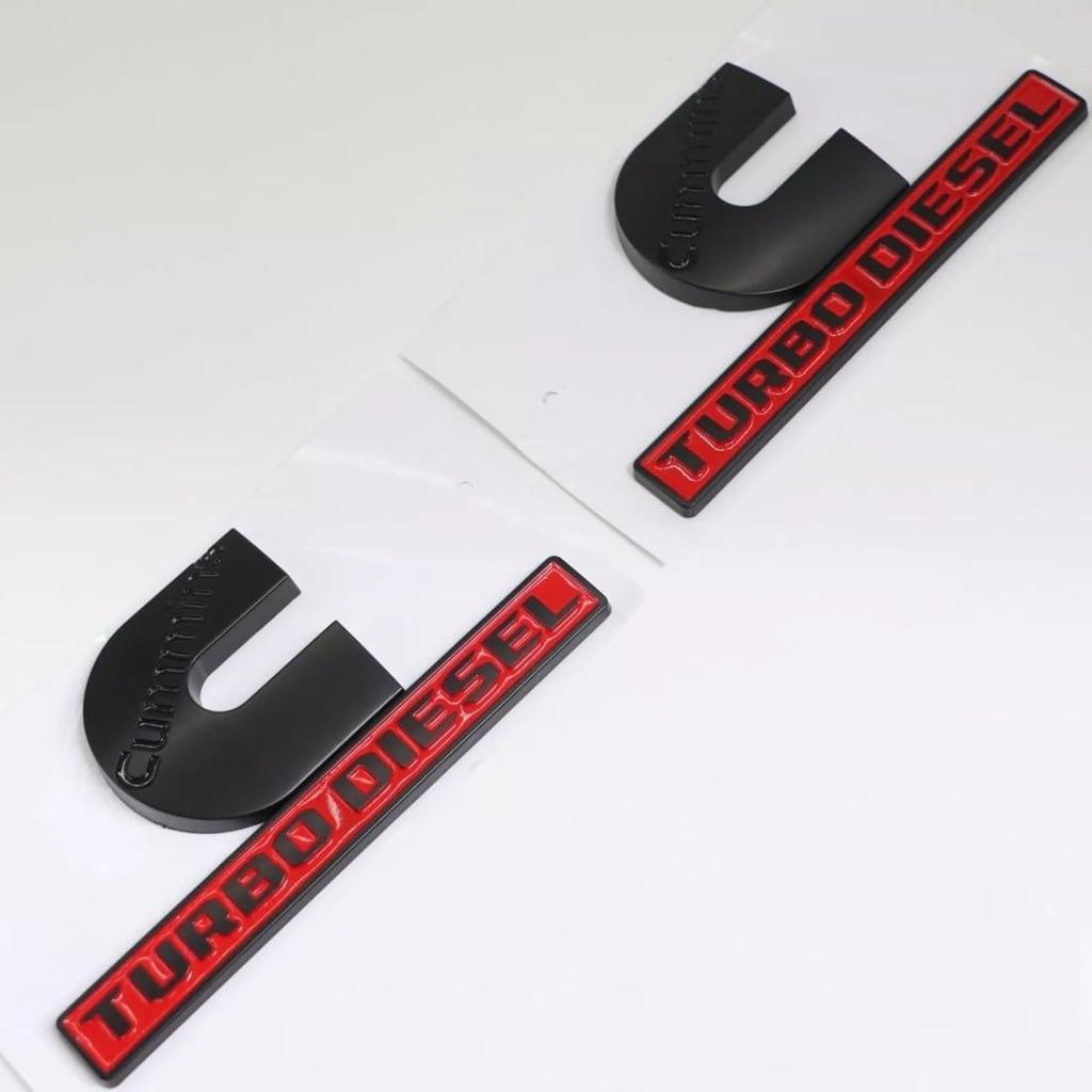 2Pc Set Compatible with Cummin Turbo Emblems for 2500 3500 Fender Badges (Black Red)