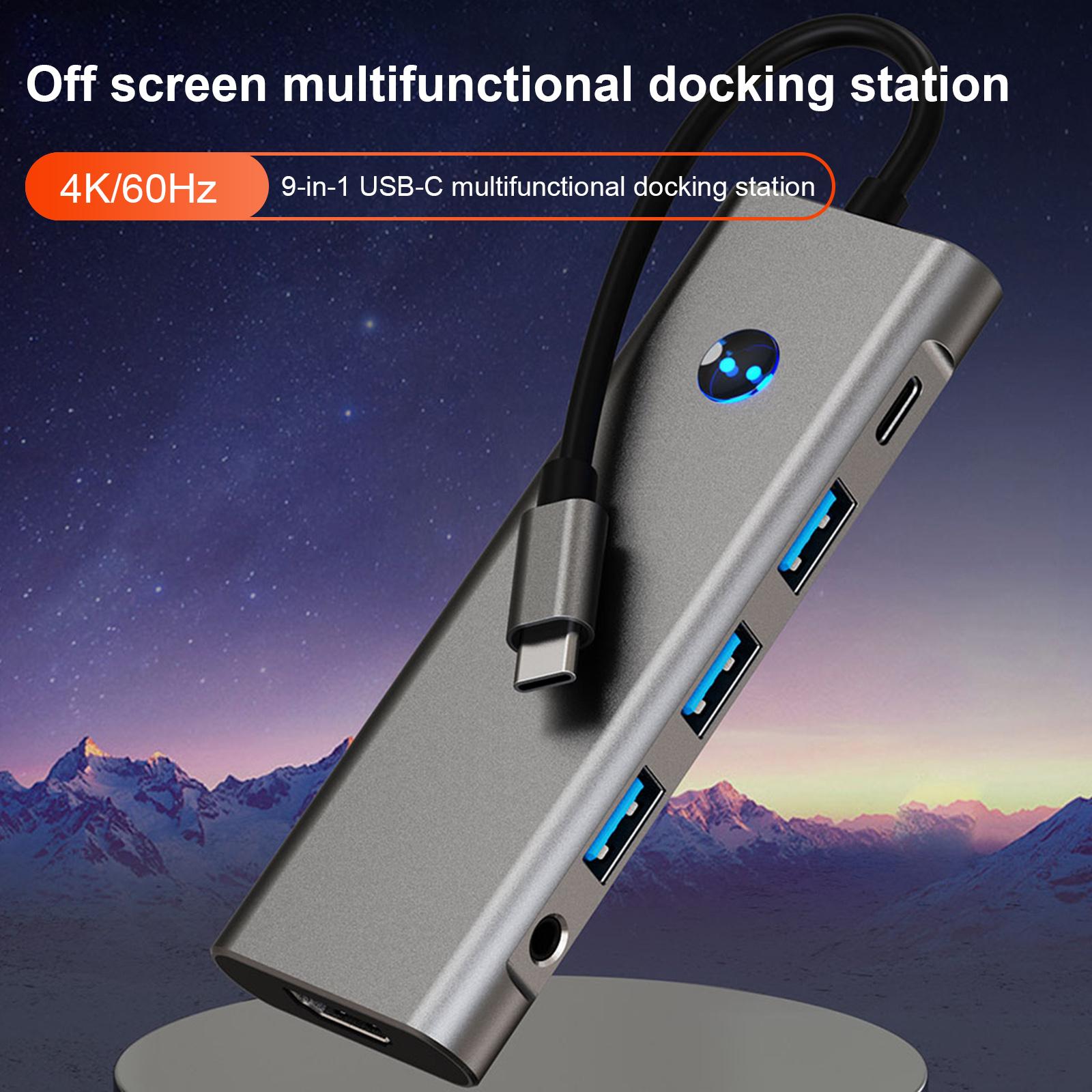 

9 in 1 TYPE-C+USB3.0 USB2.0 HDMI SD/TF PD100W Audio Data Interface Hub Adapter