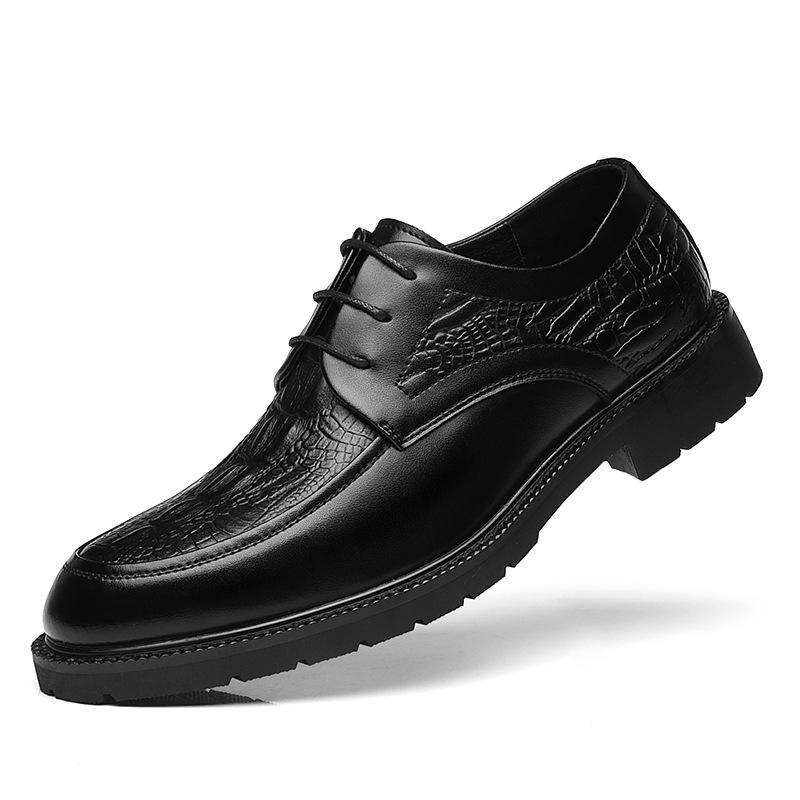 Leather shoes men's low-top crocodile pattern British casual retro lace-up wedding groom shoes 2025