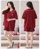 Red Cotton Couple's Pajamas Set: Short-Sleeve Cardigan & Shorts - Wedding & Year of the Rat Theme