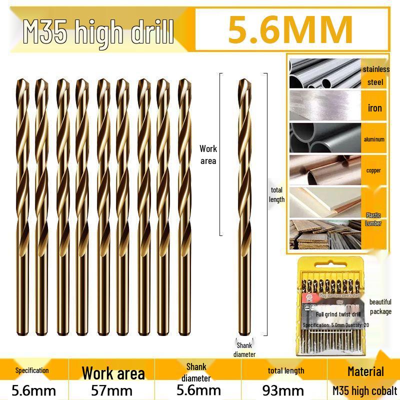 Burghiu elicoidal M35 Cobalt pentru tablă metalică din oțel inoxidabil de înaltă duritate.