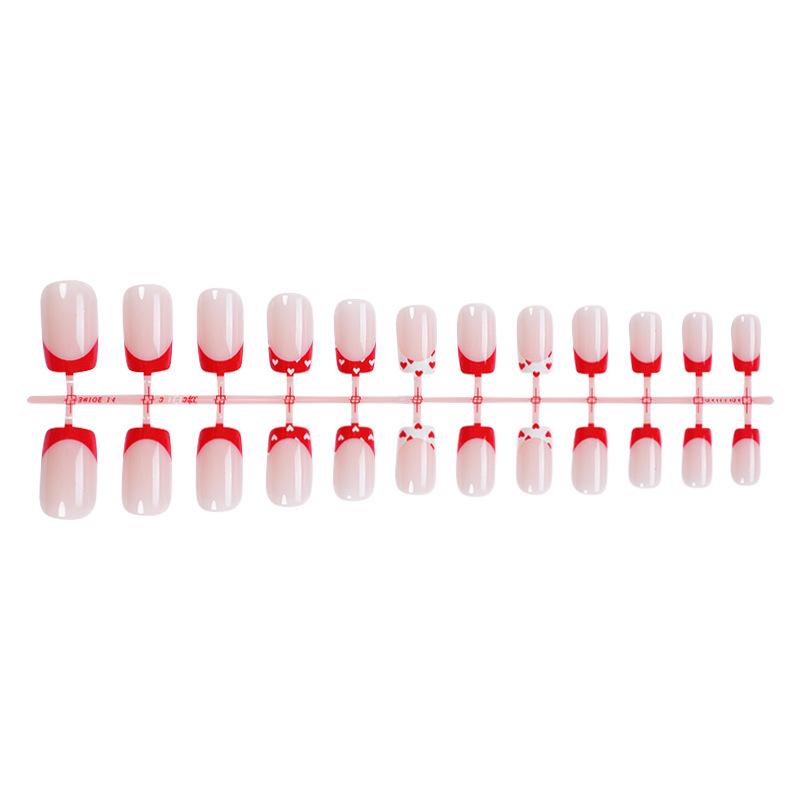 

Autumn/Winter Press-On Nails: Handmade French Valentine s Day Short Jelly Stickers, 24-Piece Set.