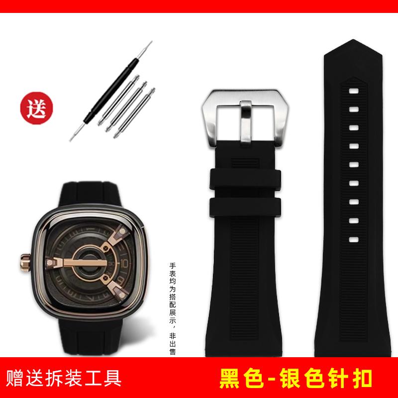 For Seven Friday Q1 M1 P3 Black Sports Butterfly Buckle Bracelet Waterproof Silicone Rubber Watch Strap Men 26mm  28mm Watchband 28mm