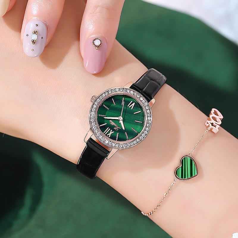 Retro Small Dial Niche Women'S Watch Small Green Watch Waterproof Leather Strap Watch Women