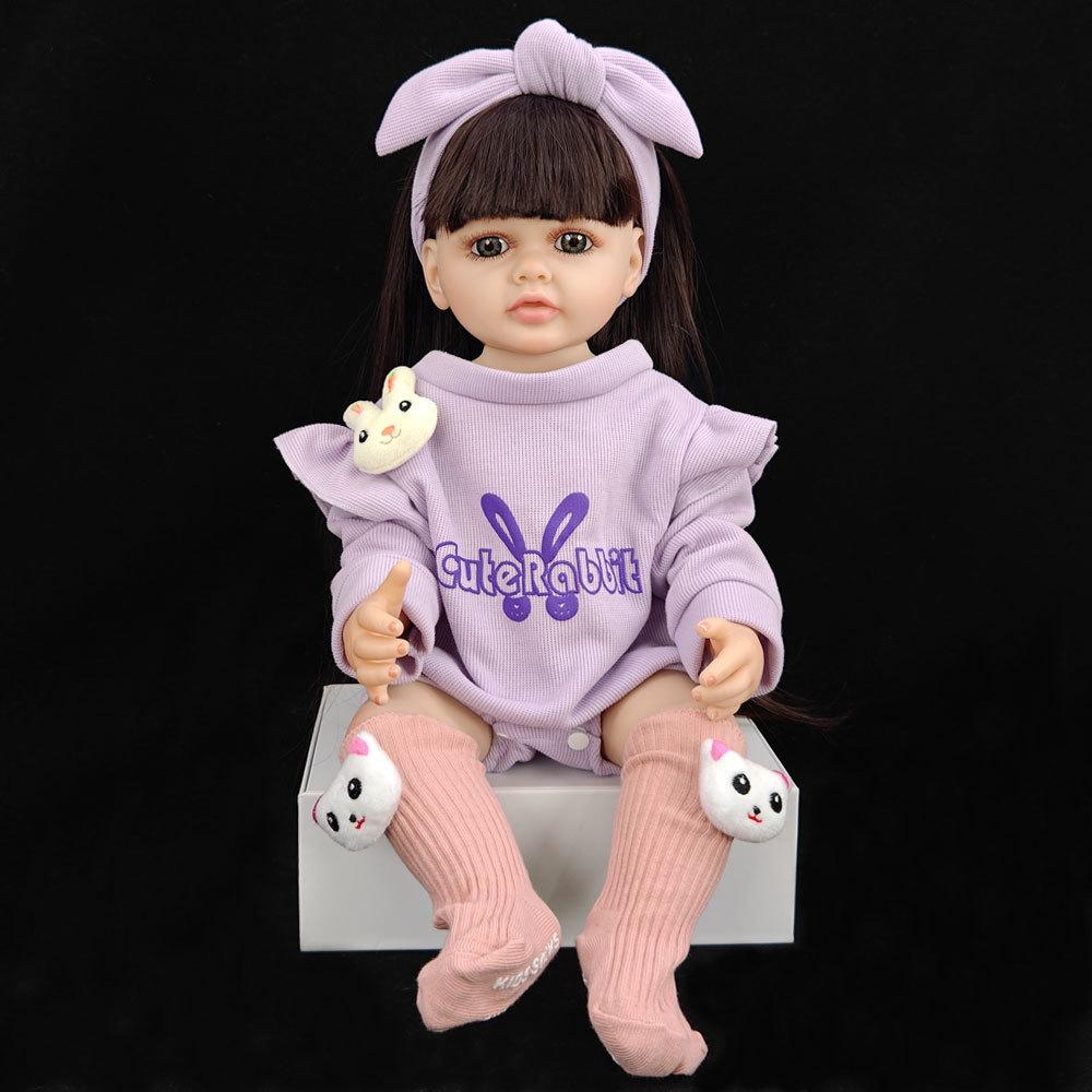 55 cm 22 zoll Lebensechte Reborn Baby Mädchen Puppe Weiche Silikon Lange Braune Haare Realistische Prinzessin Kleinkind Bebe Geburtstag Geschenk