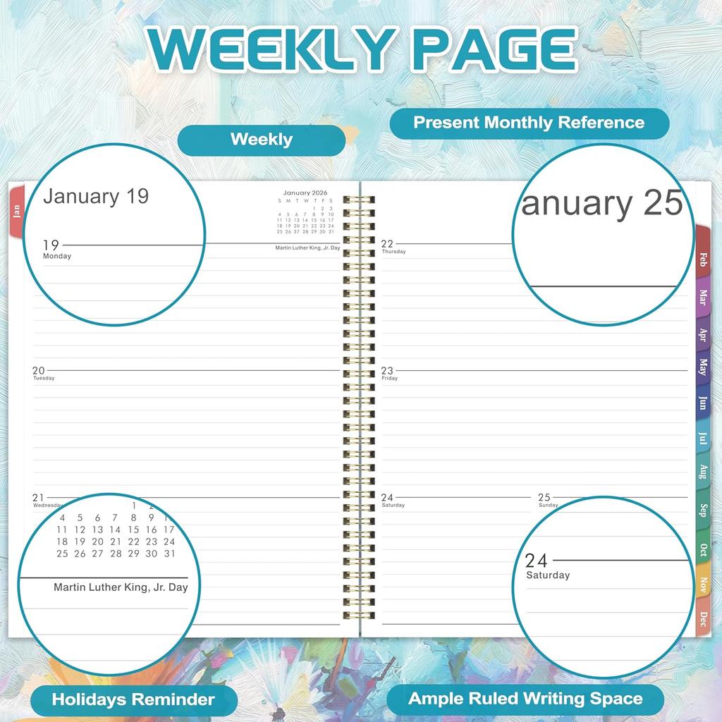 2026 Planner - 2026 Planner Weekly and Monthly, January 2026 - December 2026, 8.5" x 11", Calendar Planner 2026 with Colorful Monthly Tabs, Twin-wire