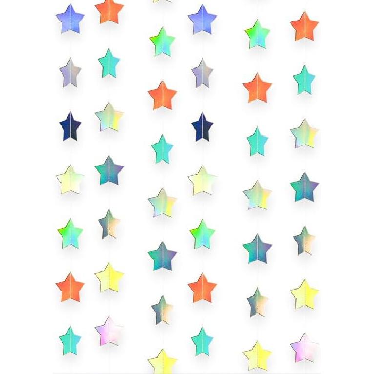 Iridescent Glitter Mixed Star Paper Garland Banner Décor 40 Feet Mixed Little and Large Twinkle Star Hanging Bunting Banner Backdrop for Wedding