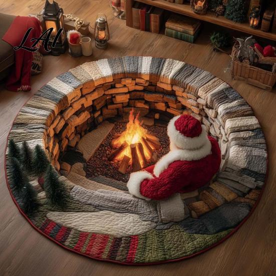 Living Room Holiday Carpet Christmas 3D Rug Illusion Area Round Decorative Optical Floor Mat Festive for Indoor Home Decoration Winter Seasonal Rug