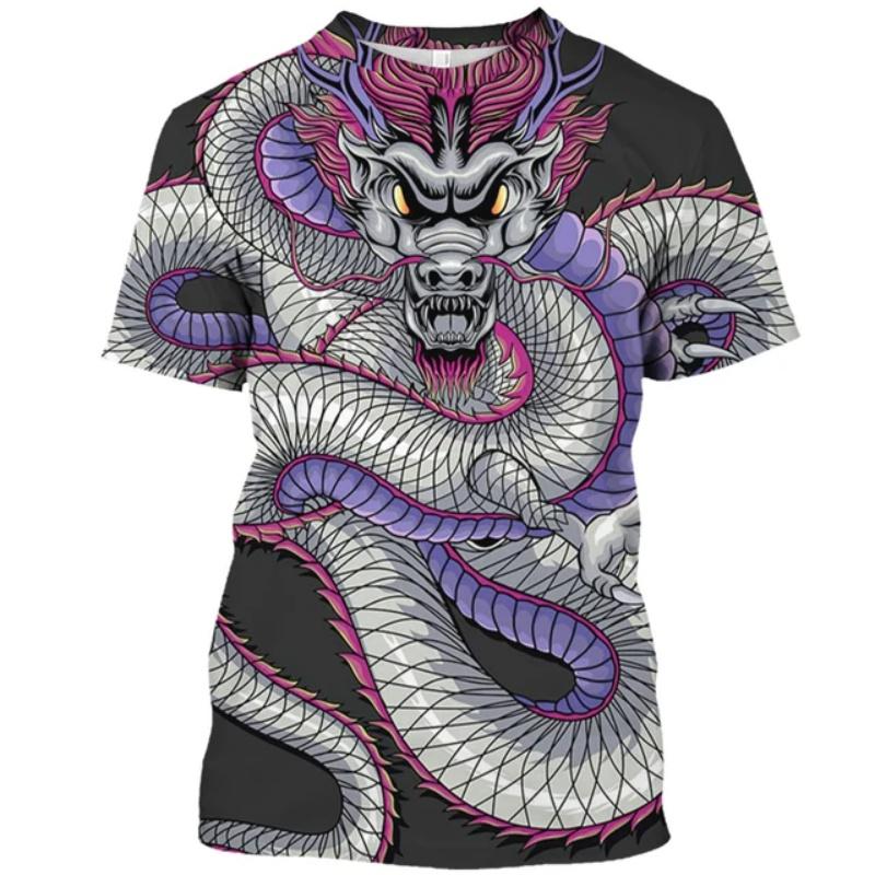 Cool Chinese Loong Pattern T Shirt For Men Dragon 3D Printed Tees Summer Casual Short Sleeve Round Neck Tops Oversized T-Shirts