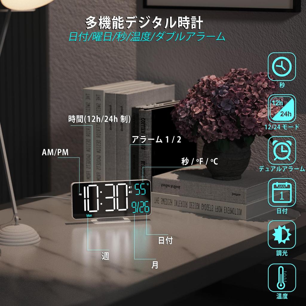 KOSUMOSU LED Alarm Clock Black 6.7 Inch