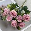 Artificial Rose Flower Multi-Heads Fake Rose Flower Bouquet with Stem for DIY Bridal Bouquet Wedding Party Table Centerpiece Home Decor