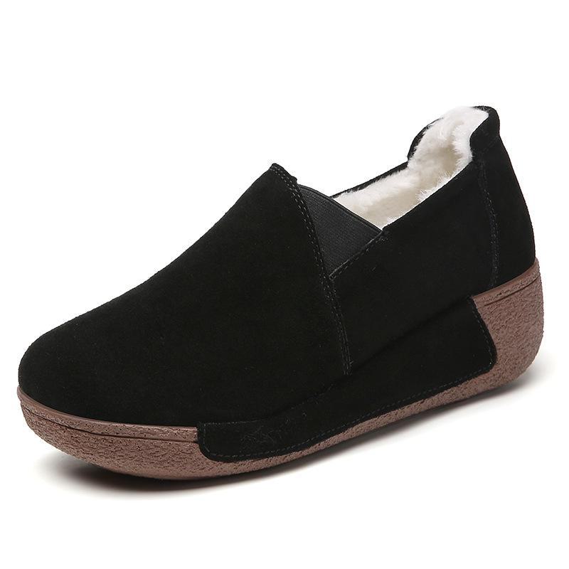 Autumn/Winter Plus Velvet Warm Slip-On Shoes: Thick Sole, Heightened Design for Middle-Aged and Elderly Women