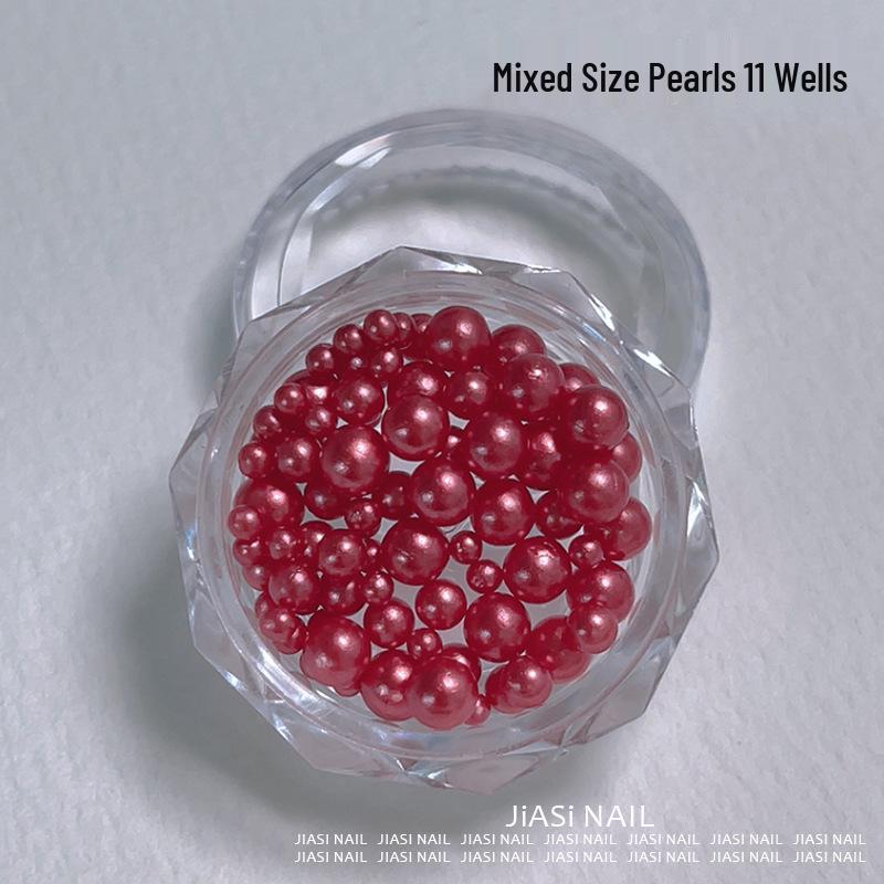 Christmas 12-Grid Mixed Color Pearl Nail Art High-Gloss 3D Beads Decorations