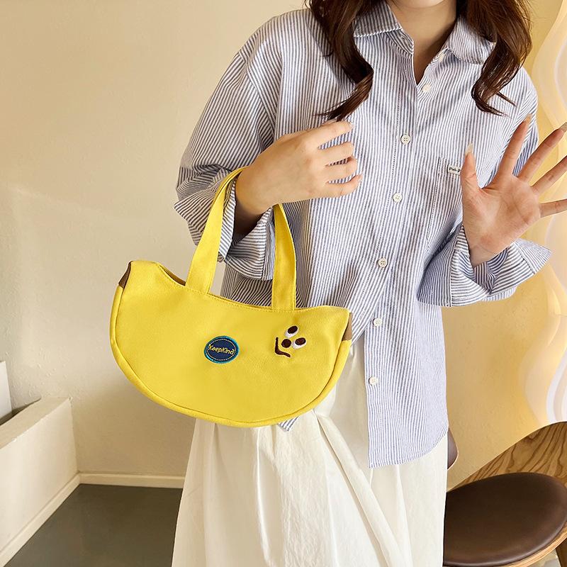 New Cute Cartoon Embroidered Canvas Bag Convenient Handbag for Office Workers Bao Ma Go Out Handbag Sundries Bag