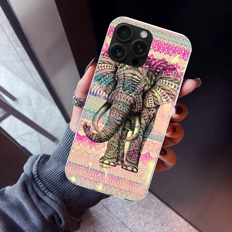 Elephant Mandala Aztec Phone Case For iPhone 17 Air 16 15 Pro Max 14 Plus 13 Mini 12 11 Cover 7 8 SE Silicone Shell Print Fundas