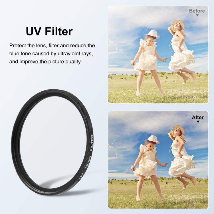 PULUZ 58mm UV Lens Filter Adapter Ring for GoPro MISSION 1 / 1 PRO, with Lens Cover (Black)