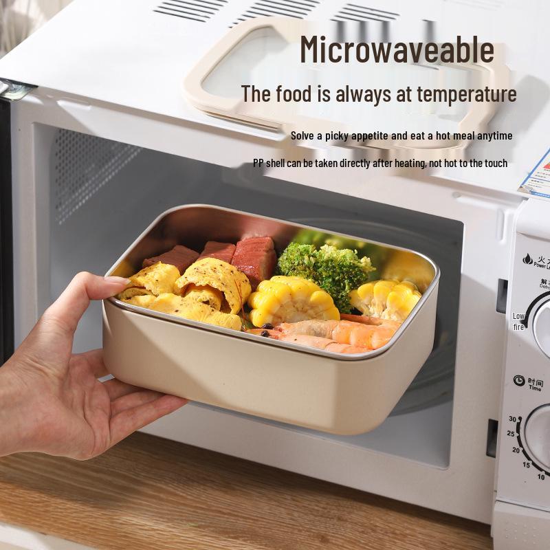 Korean Square 304 Stainless Steel Lunch Box with Airtight Glass Lid - Microwave Safe