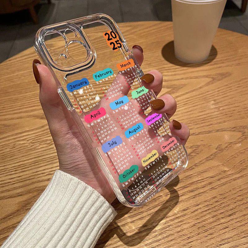 2026 White Character Calendar for iPhone17 Space Phone Case Apple 16promax Transparent 15/14 Fine Hole