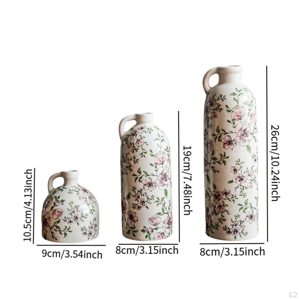 3Pcs Vase Set Floral Arrangement Romantic Artwork Elegant Rustic Flower Pattern Vases Chinoiserie