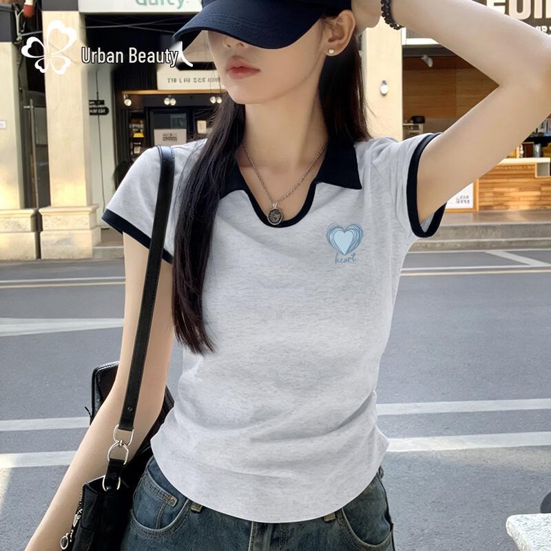 Women s Contrast Polo Neck Pleated Short Sleeve T-shirt M