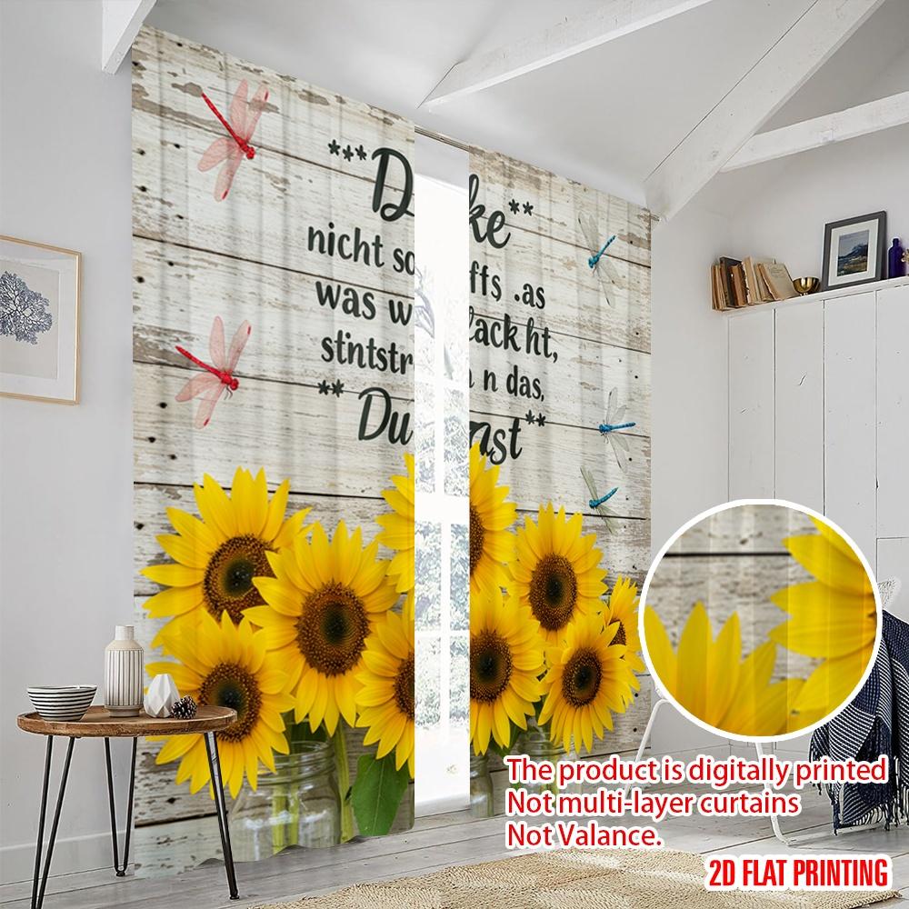 2 Stück 2D Flachdruck Vorhang Sonnenblume Libelle Inspirierend Polyesterstoff Ohne Strom Feiertagsdekorationen Verwendung für