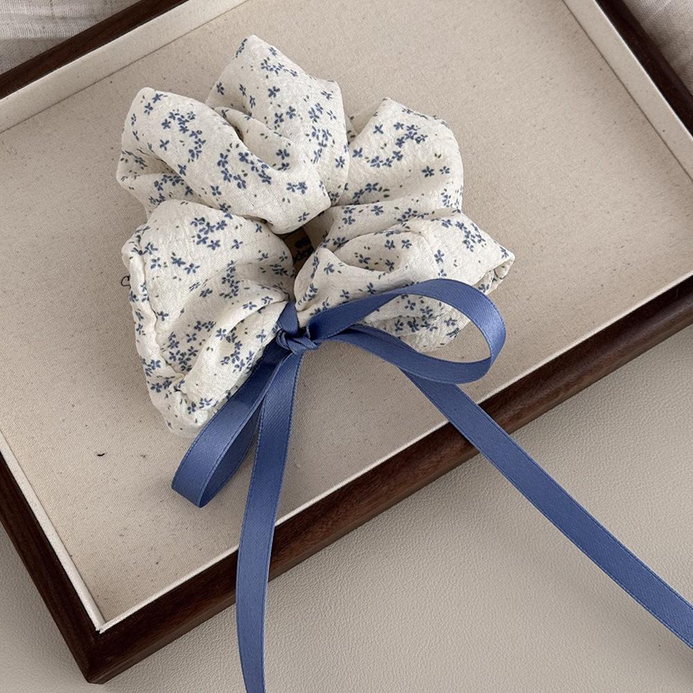 Gentle Sweet Blue Floral Scrunchies Hair Accessories Simple Hair Bands Women Girls Ponytail Holder Hair Rubber Bands Hair Ties