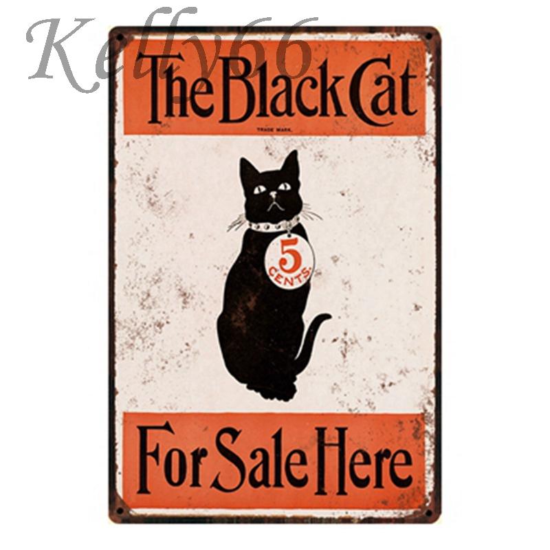 

[ Kelly66 ] Black Cat Antique Metal Sign Tin Poster Home Decor Bar Wall Art Painting 20*30 CM Size y-1223