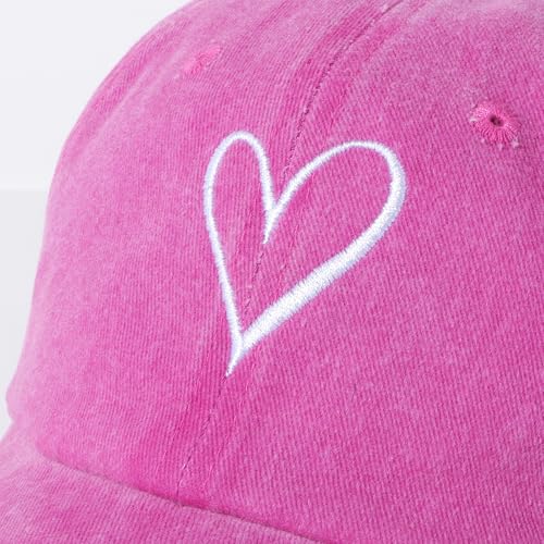 Baseball Cap: Soft Cotton Vintage Washed Design Adjustable Fit - Distressed Look Embroidered Heart for Women Casual Sports Wear