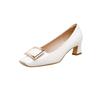 Grape Mother Spring New Elegant Light Mouth High Heels Temperament Square Head Thin Versatile Thick Heel Square Buckle Single Shoes Women