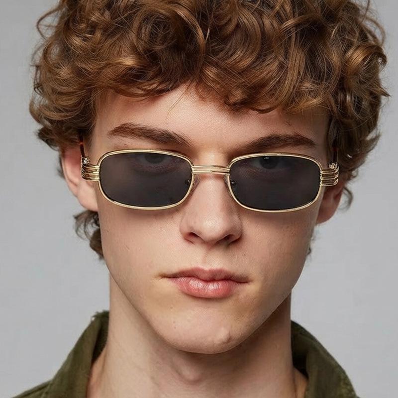 Retro small square metal-frame glasses—versatile street-style sunglasses perfect for outdoor fashion, vacations, and cycling.