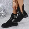 2024 Plus Size Women's Autumn Chunky Heel Round Toe Martin Boots - British Style Short Boots