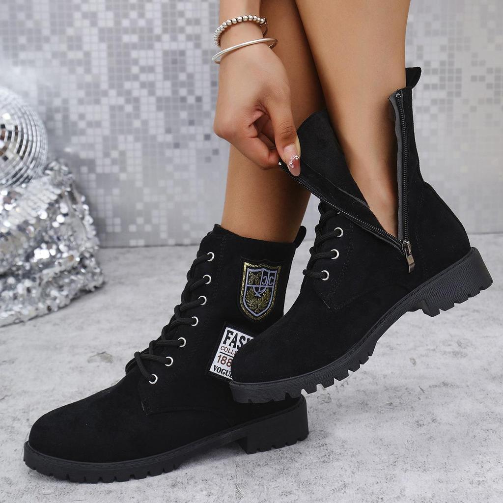 2024 Plus Size Women's Autumn Chunky Heel Round Toe Martin Boots - British Style Short Boots