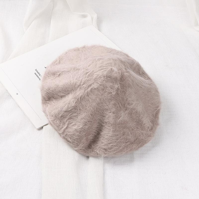 Winter Fake Rabbit Fur Beret Hats Women French Painter Hat Girls Solid Color Soft Berets Lady Fashion Flat Wool Berets