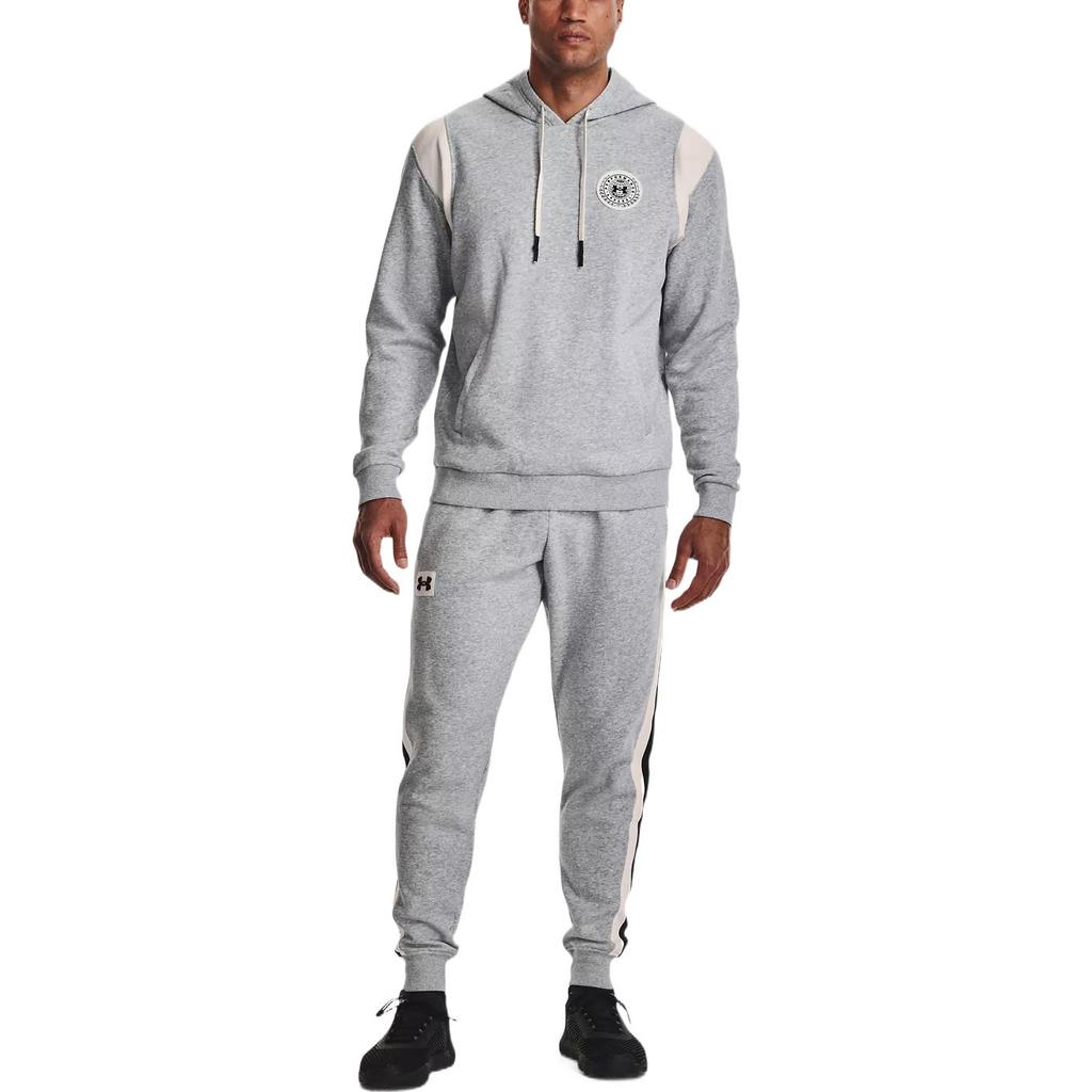 Under Armour Pattern Logo Drawstring Hooded Fleece Sweatshirt Men Sweatshirt Gray 1373829-035