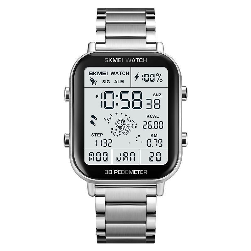 SKMEI 1888 New Design Golden Mens Digital Watch Costume Stainless Steel Band Rectangle Chrono Vintage Business Wristwatch