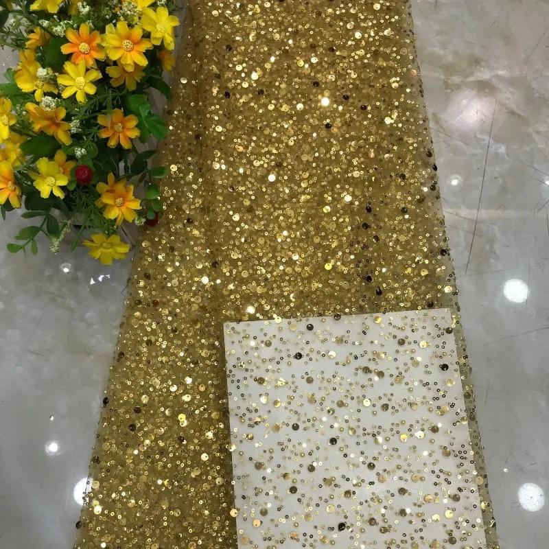 Luxury 3D Sequined Beaded Mesh Embroidered Lace Fabric Handmade Wedding Dress DIY Accessories Width 130cm 1Meter