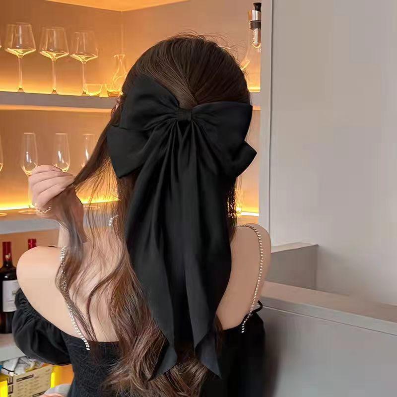 "Retro Large Ribbon Bow Hairpin Inspired by Yang Zi - Elegant Spring Clip Hair Accessory"