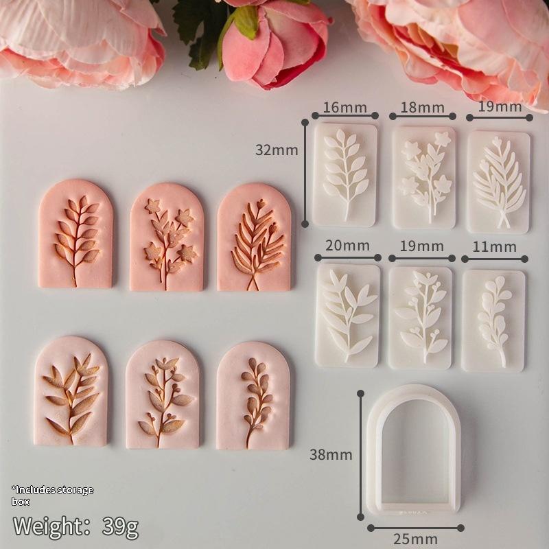 7Pcs Botanical Leaf Pattern Clay Earring Molds Set Fresh Plant Vine Leaves Clay Cutters Tools For Earring Pendant Jewelry Making