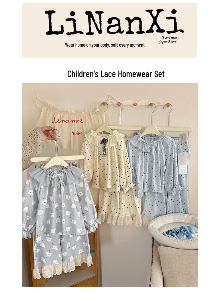 86010 Mädchen Spitzen-Pyjama-Set - Frühjahrs-Kollektion 2026 Klasse A Reiner Baumwollstoff