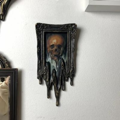 Wall Art Handmade Liquid Surreal Skull Painting Gothic Framed Wall
