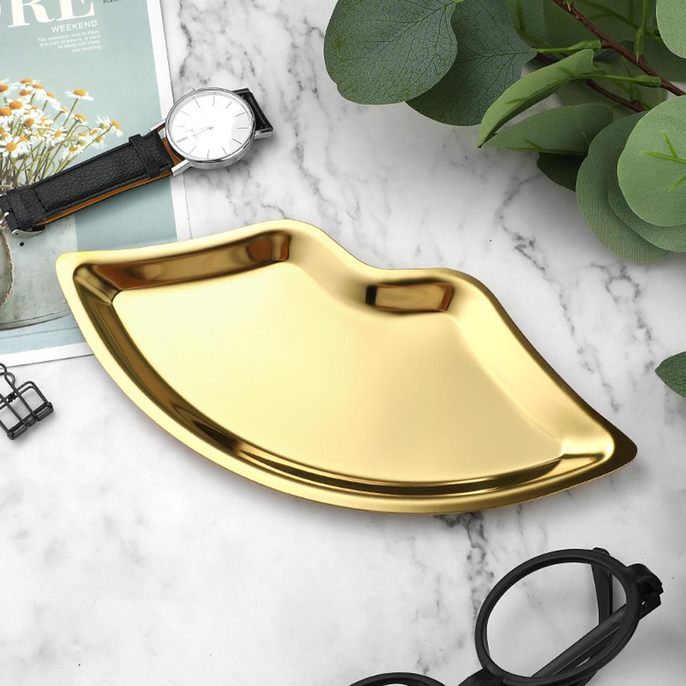 Edelstahl Lippenförmige Schmuckablage Ring Uhren Halskette Armband Präsentationsablage Kosmetik Organizer Desktop Ornament Neu