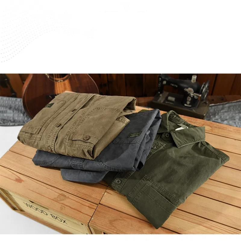 Spring and Autumn Cargo Long Sleeve Shirts for Men Japanese Style Men Tops Pockets Pure Cotton Casual Shirt 4XLFashion Loose Shirt High-quality
