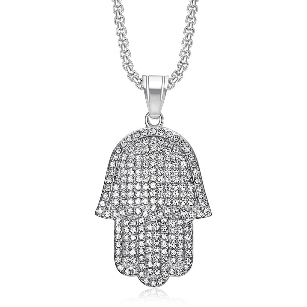 Classics Creative Design Matima's Hand Pendant Necklace for Men Stainless Steel Gold Plated Zircon Chain Hip Hop Fashion Jewelry